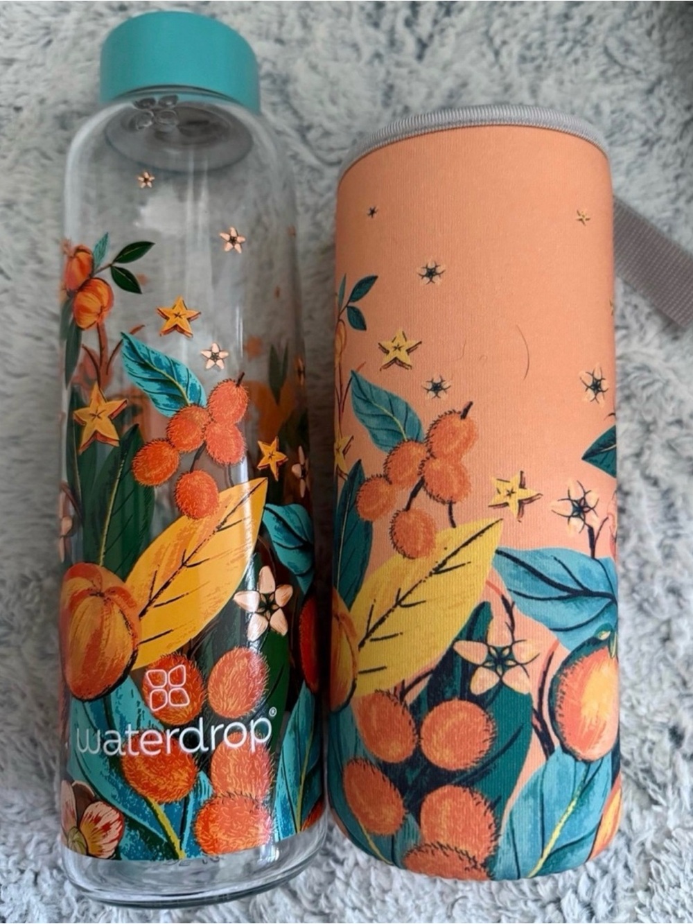 WATERDROP SUMMERTIME Limited Edition - Floral Glass Water Bottle - 20 oz